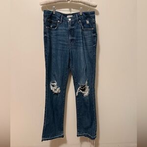 Good American Ripped Straight Leg Jeans in Dark Blue